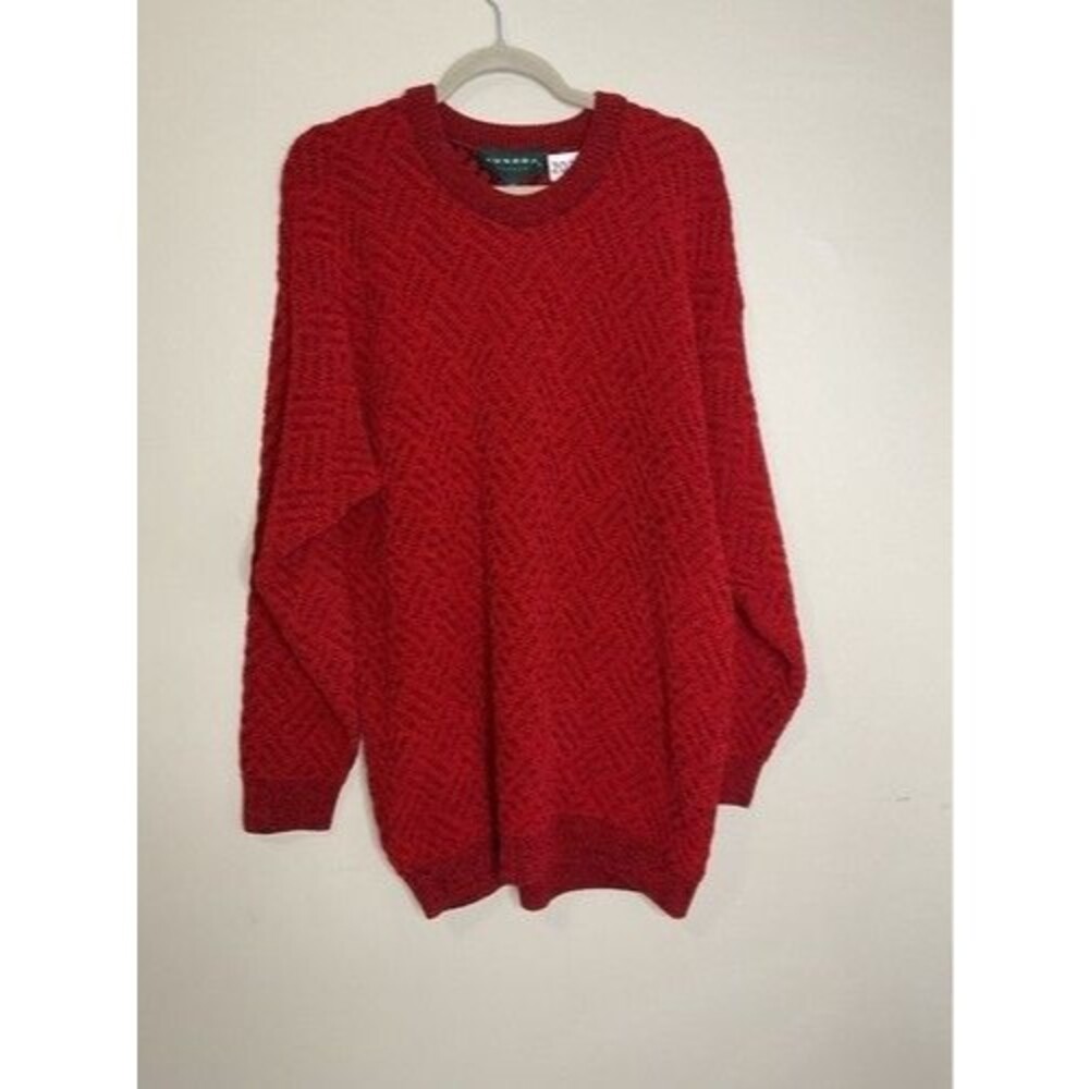 VTG Tundra Canada Red/Black 3D Textured Knit CrewNeck Sweater Men Size Large - Picture 7 of 9